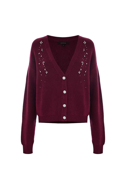 KOKKA - MAGLIA CON SCOLLO A V E DETTAGLI GIOIELLO - MAGLIA M/L CON APPLICAZIONE BALBINA (doppio colore)